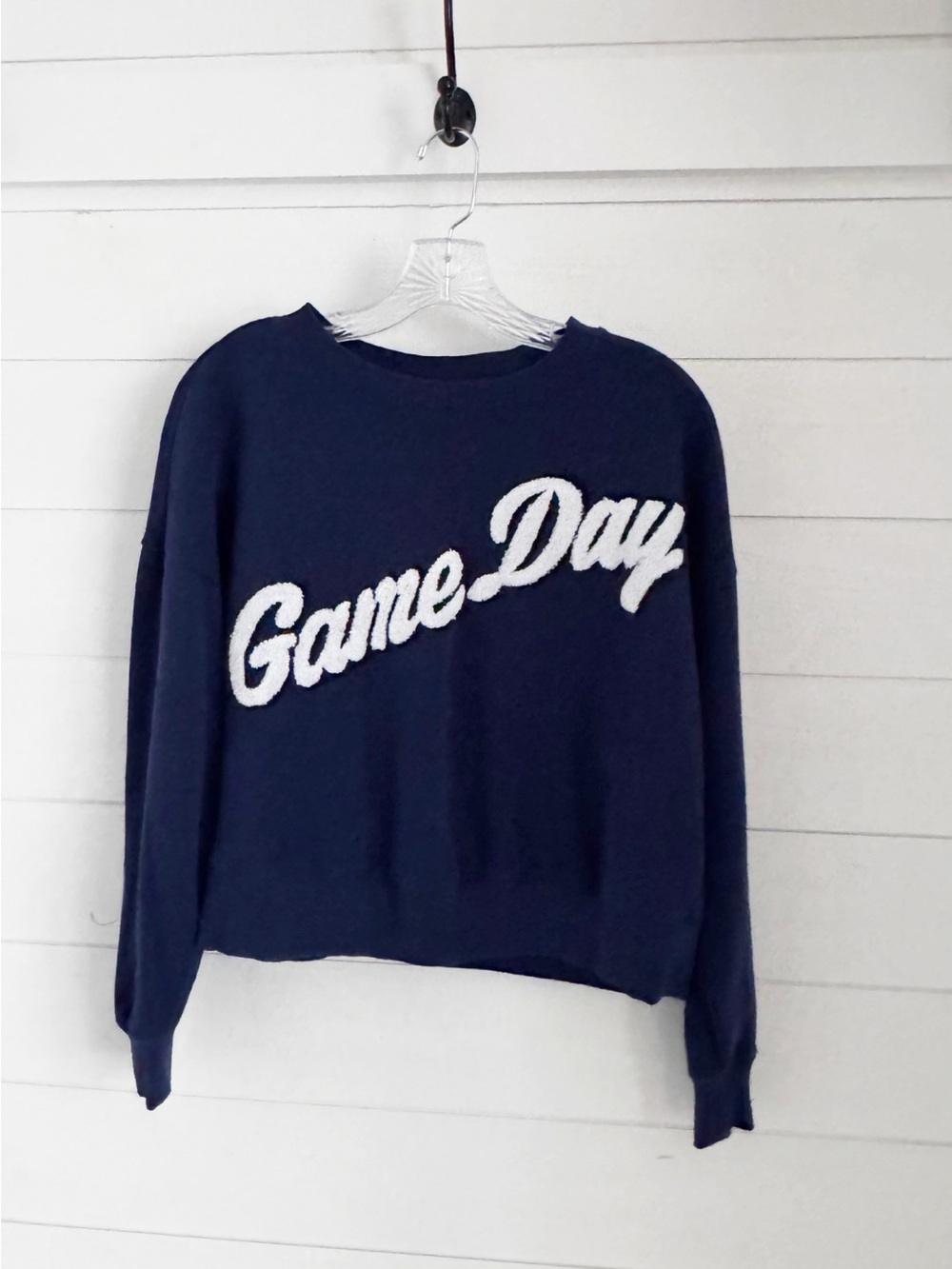 Maeve Navy Crewneck Sweater with White 'Game Day' Script - Anthropologie